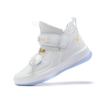 2019 Nike LeBron Soldier 13 White Metallic Gold Shoes